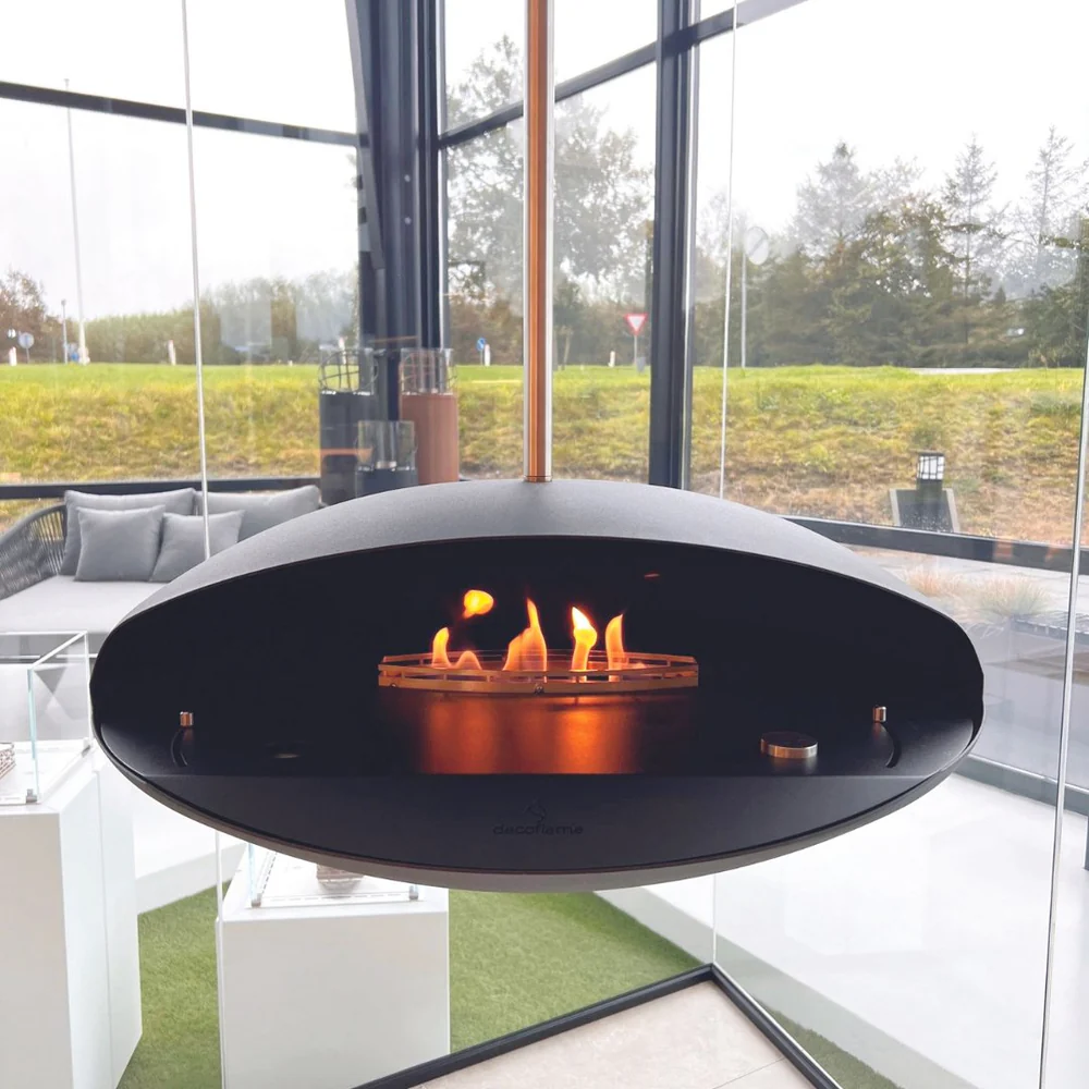 Efficient Electric Connected BEV Fireplaces for homes - Decoflame Espoo Net Zero Suspended Ceiling Fireplace