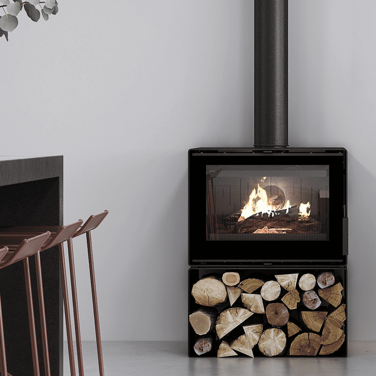 A modern home with a stylish wood burning stove, providing warmth and ambiance in the living space by The Log Fire