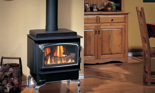Regency F33 freestanding stove in a cozy room, one of the best energy-efficient gas fireplaces Melbourne for warmth and style