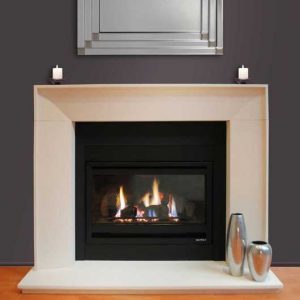 Heat and Glo Supreme i30 fireplace with a mirror and vase on the mantle, one of the best gas fireplaces for autumn warmth
